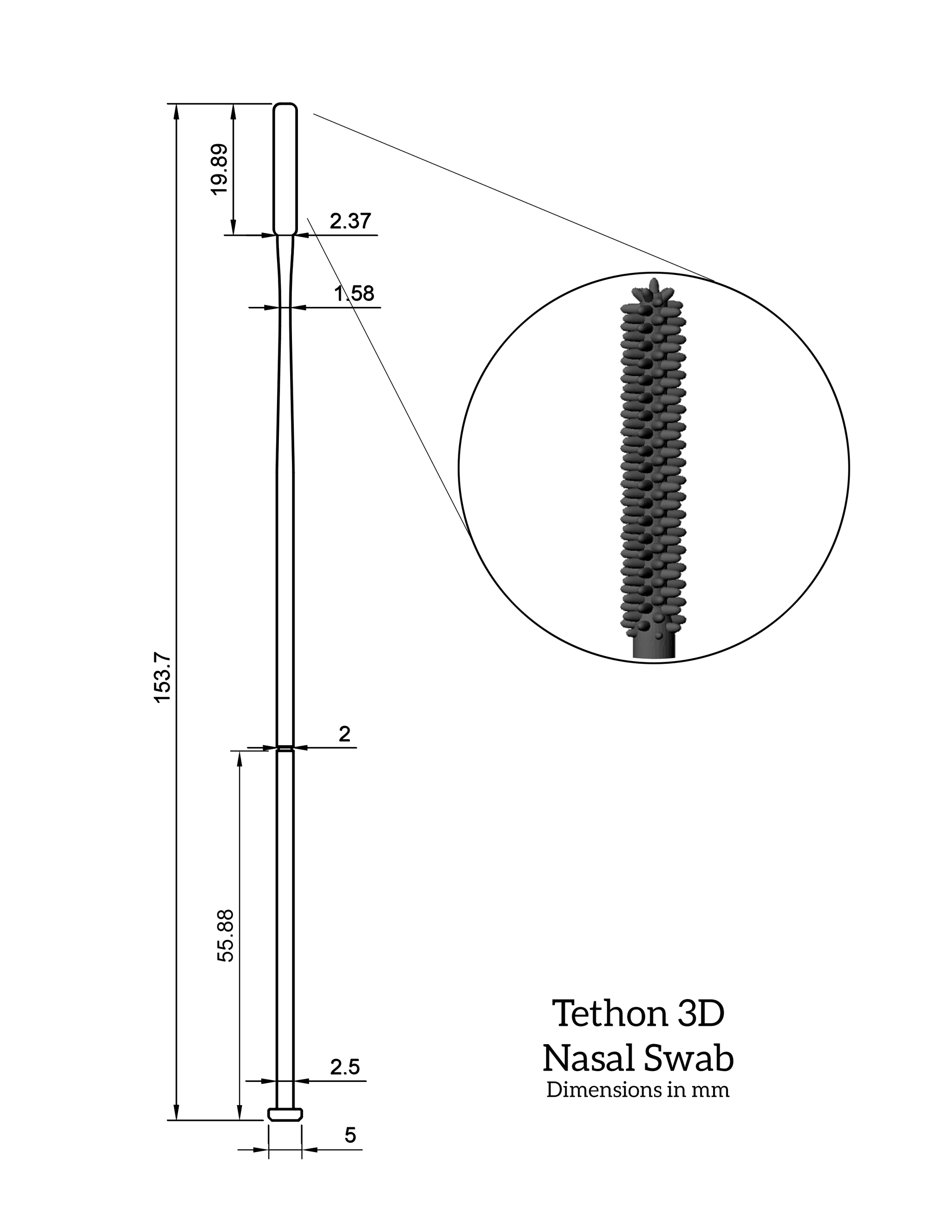 3D-printed Nasopharyngeal Swabs (Case of 250; $2/pc)